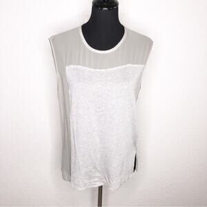 Helmut Lang light gray knit front sheer silk sleeveless top size Medium